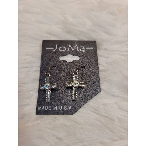 (3 for $15) Joma  Silvertone Cross Earrings with Australian Crystals- NEW - Picture 1 of 4
